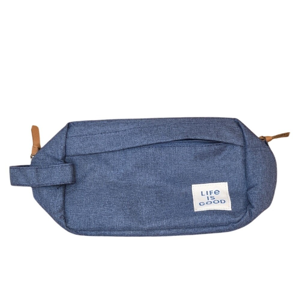 Life Is Good Cosmetic Bag Toiletry Pouch Navy Blue Zippered‎ Lightweight Canvas